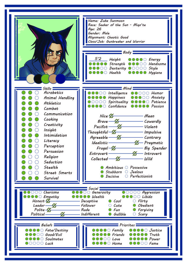 Character Sheet made in In-Design